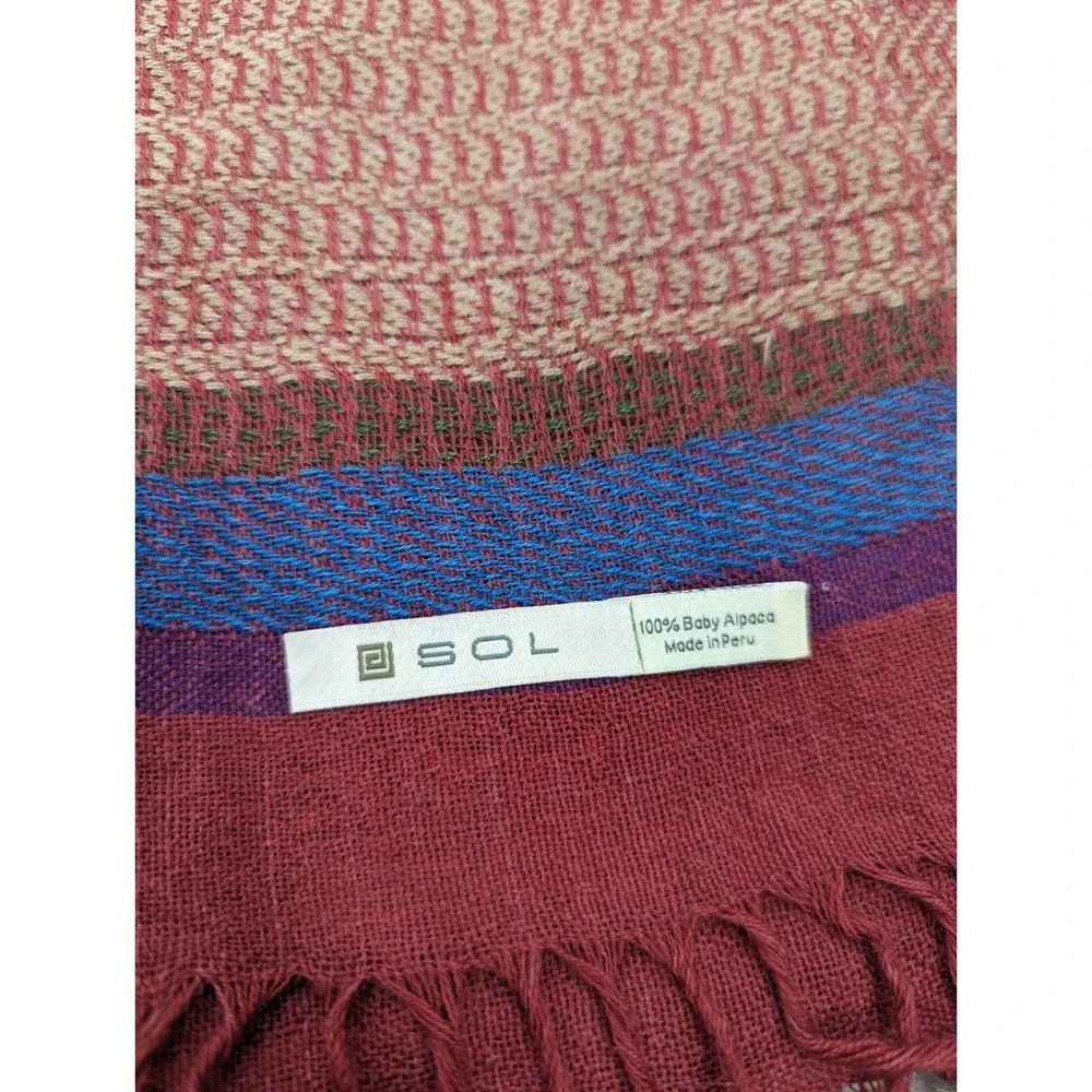Sol Baby Alpaca Scarf‎ Peru Soft Gorgeous Fringe 66x14 Some Flaws
